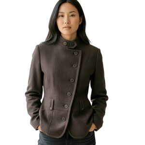 COMMUNITY Asymmetrical Recycled Wool Boho Military Blazer. Plum Gray. Size 4